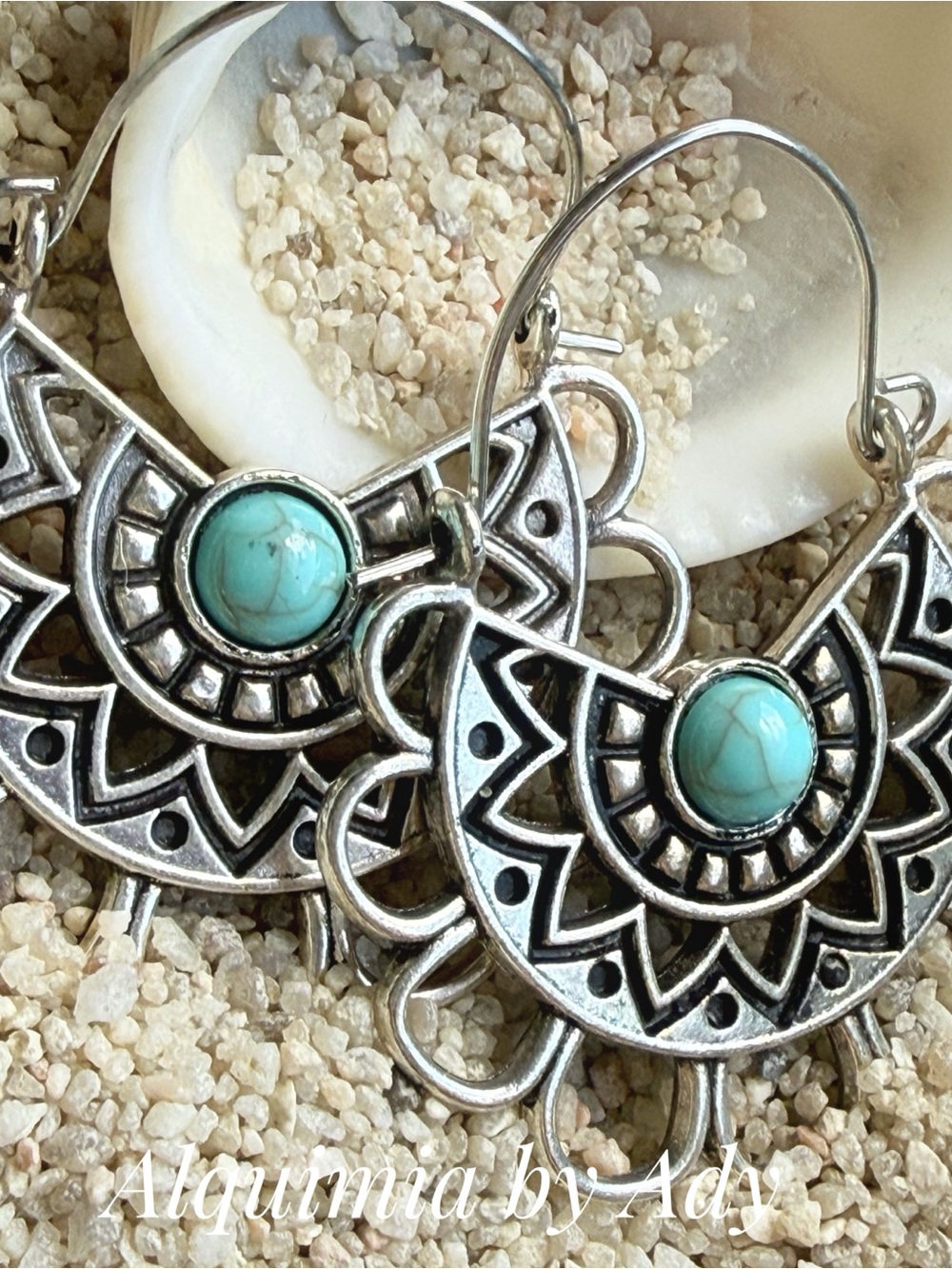 Alquimia Turquoise and Silver Bohemian Hoop Earrings